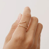14K Real Solid Gold Unique Design Stacking Ring with a modern, chic shape, ideal for layering or as a minimalist statement piece for women.