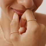 14K Real Solid Gold Beaded Ring Band with a delicate beaded design, ideal as a stacking ring, wedding band, or promise ring for everyday elegance.