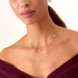 14K Solid Gold Station Pearl Necklace