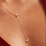 14K Solid Gold Diamond Lariat Necklace