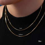 14K Solid Gold Box Chain Necklace, Square Link Chain