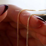 14K Solid Gold Box Chain Necklace, Square Link Chain