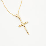 14K Solid Gold Diamond-Cut Handmade Cross Necklace