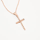 14K Solid Gold Diamond-Cut Handmade Cross Necklace