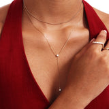 14K Solid Gold Diamond Lariat Necklace