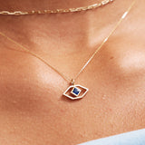 14K Solid Gold Unique Evil Eye Necklace: Protection Eye Pendant