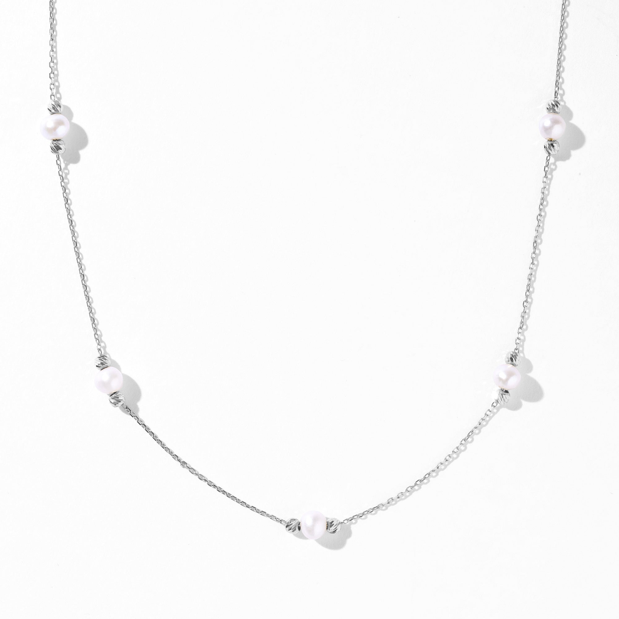 14K Solid Gold Station Pearl Necklace