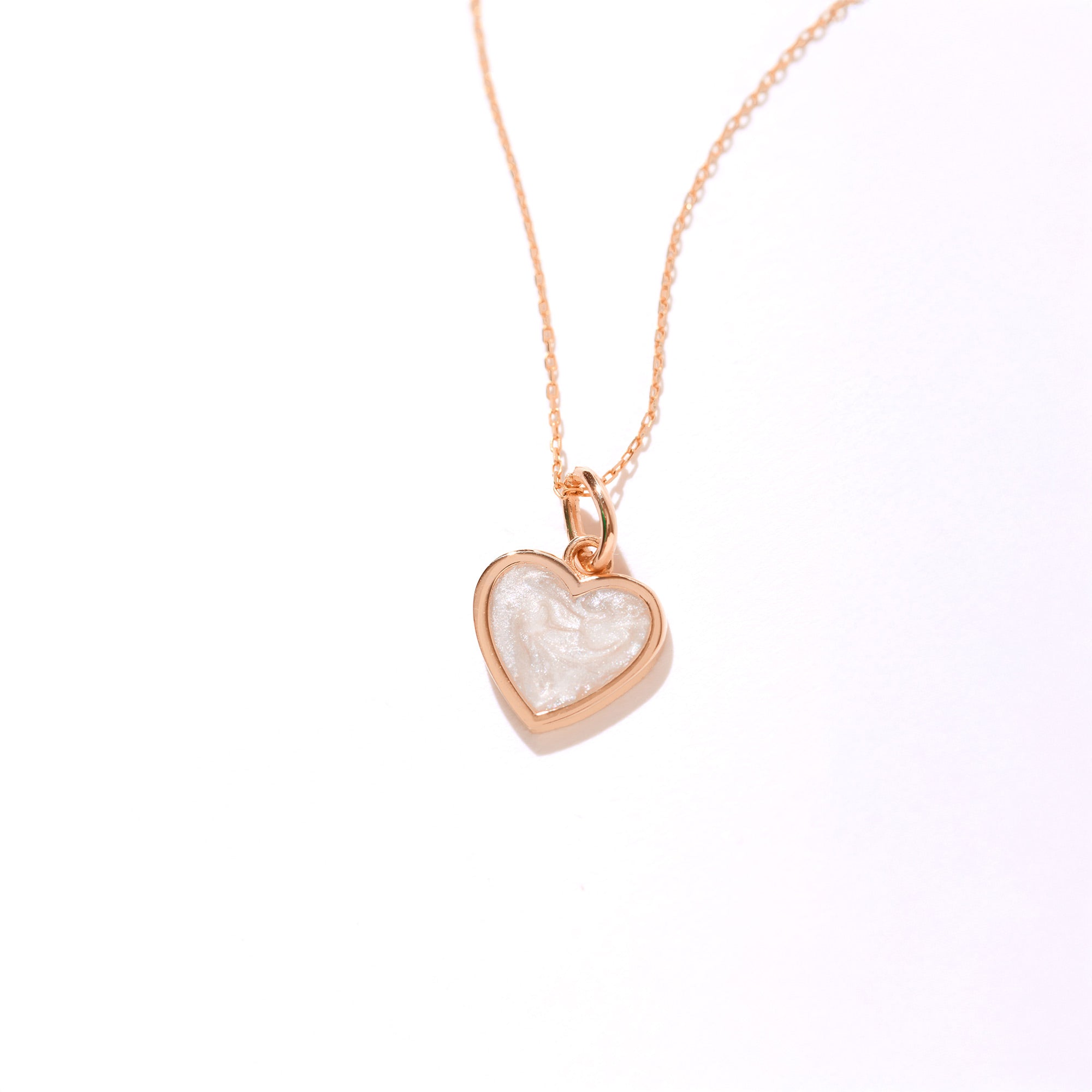 14K Solid Gold Mother of Pearl Heart Necklace