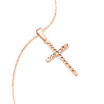 Handcrafted 14K rose gold cross necklace for women, minimalist protection jewelry.