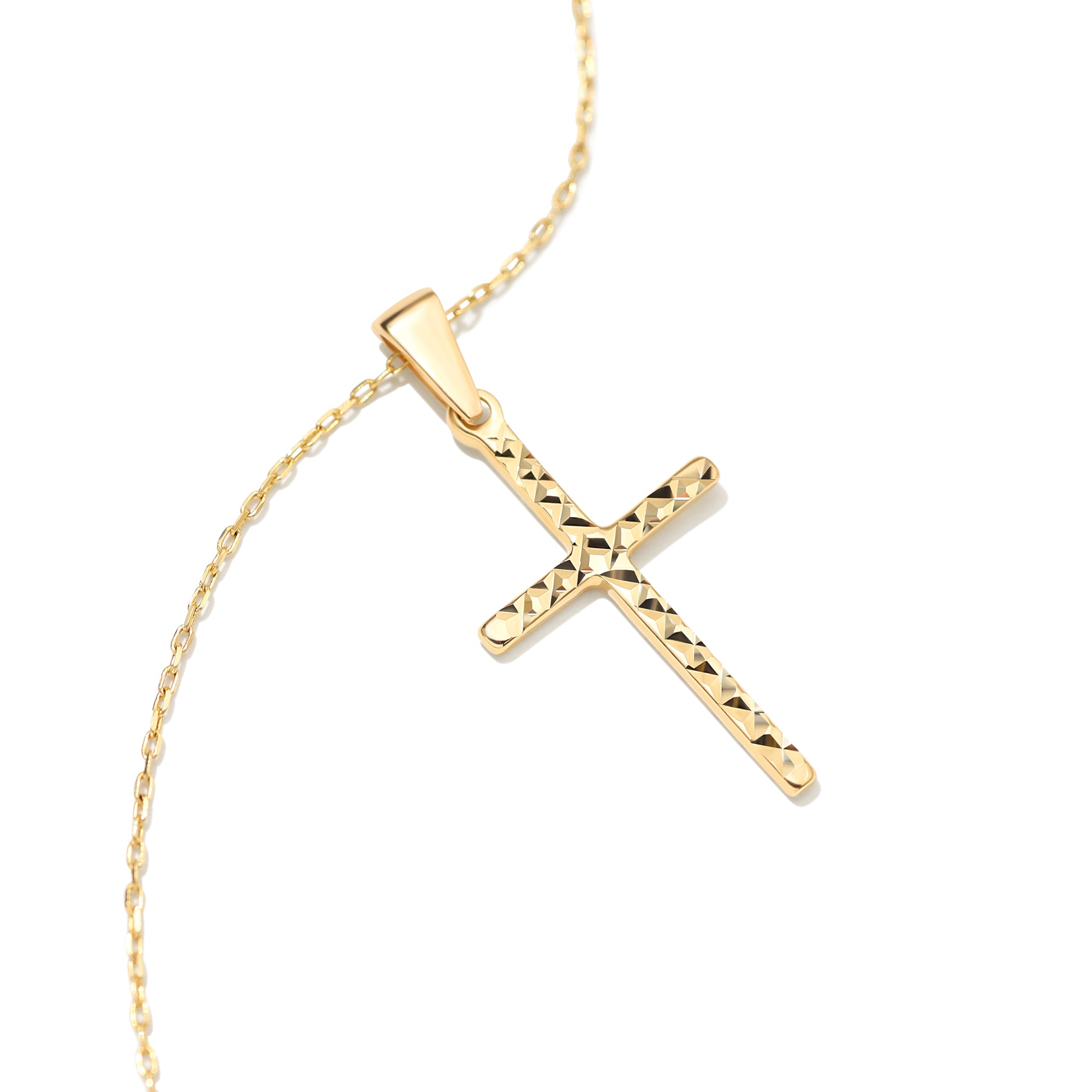 Dainty 14K yellow gold cross necklace, solid gold faith pendant.