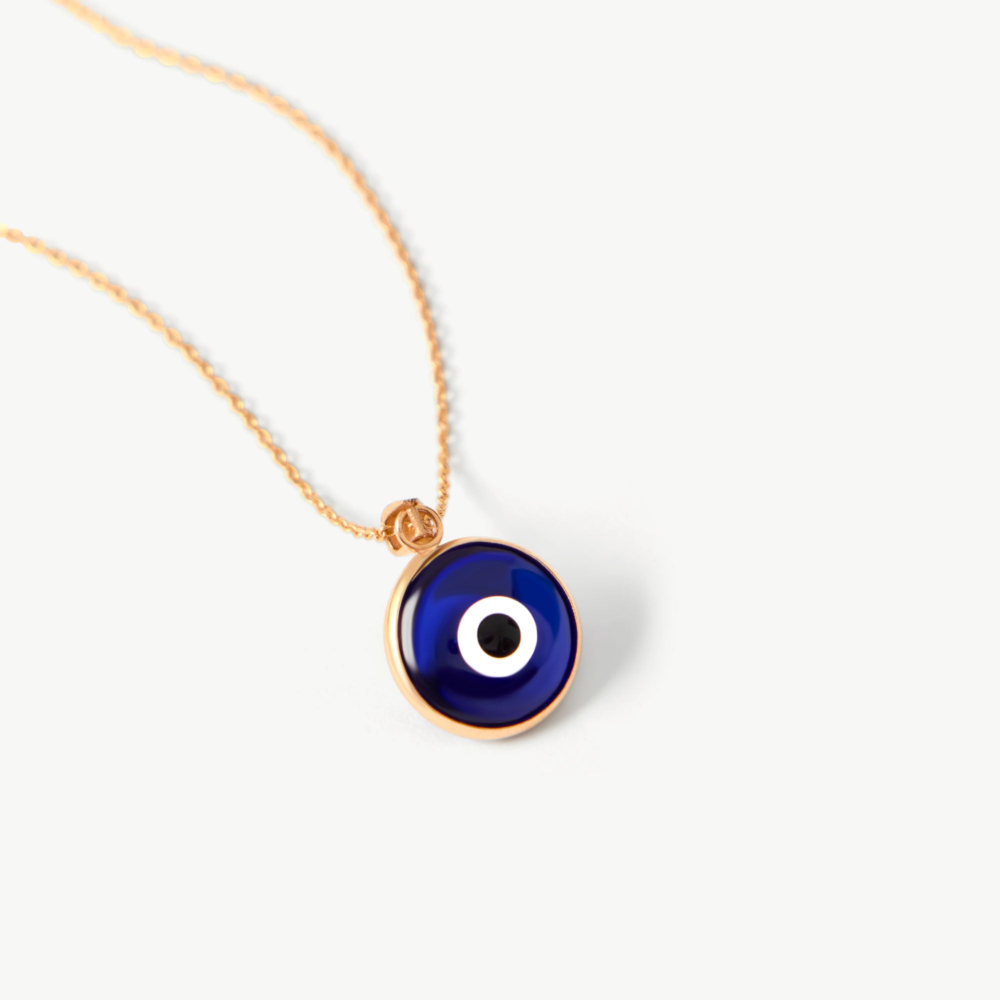 14K Solid Gold Navy Blue Evil Eye Necklace