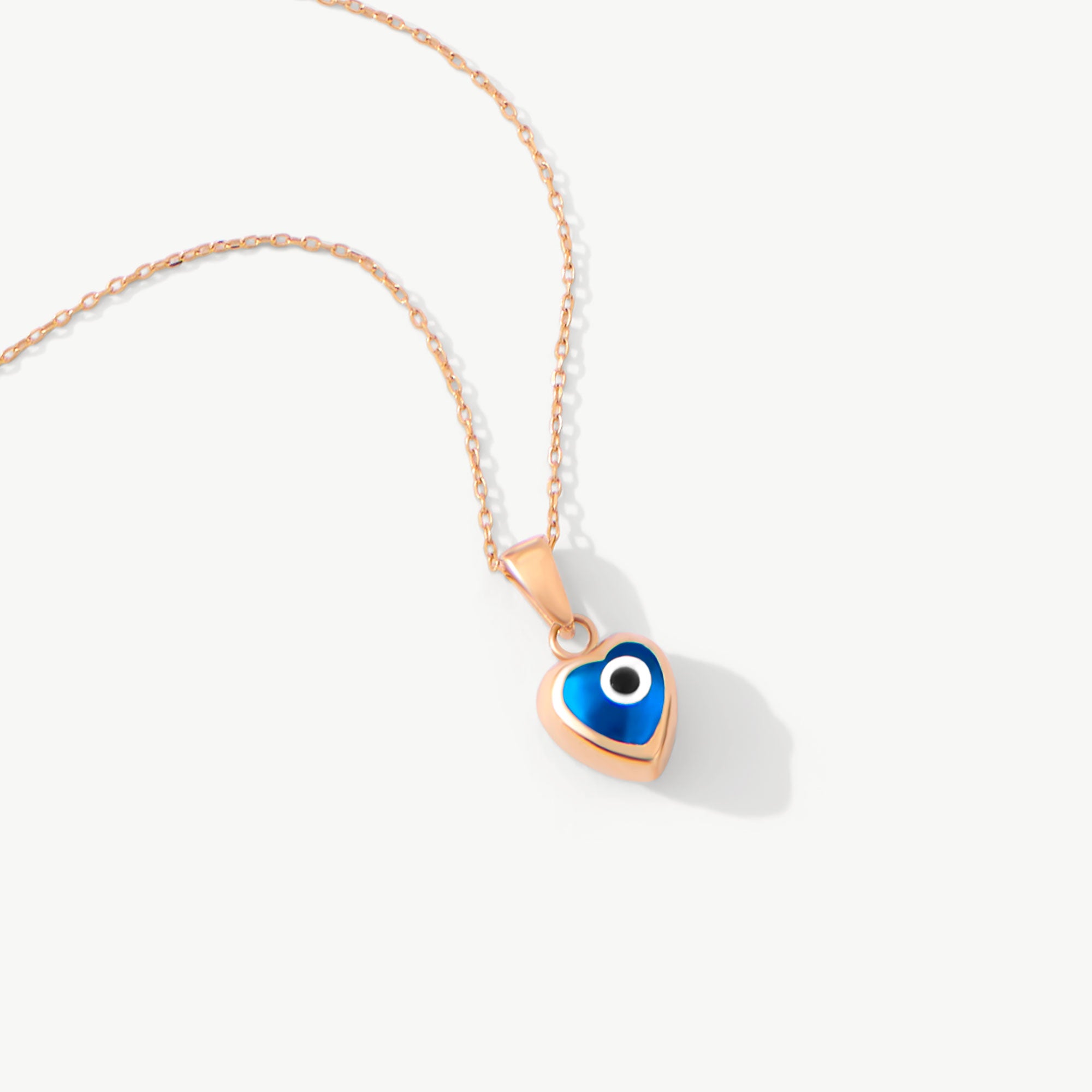 14K Solid Gold Heart Evil Eye Necklace