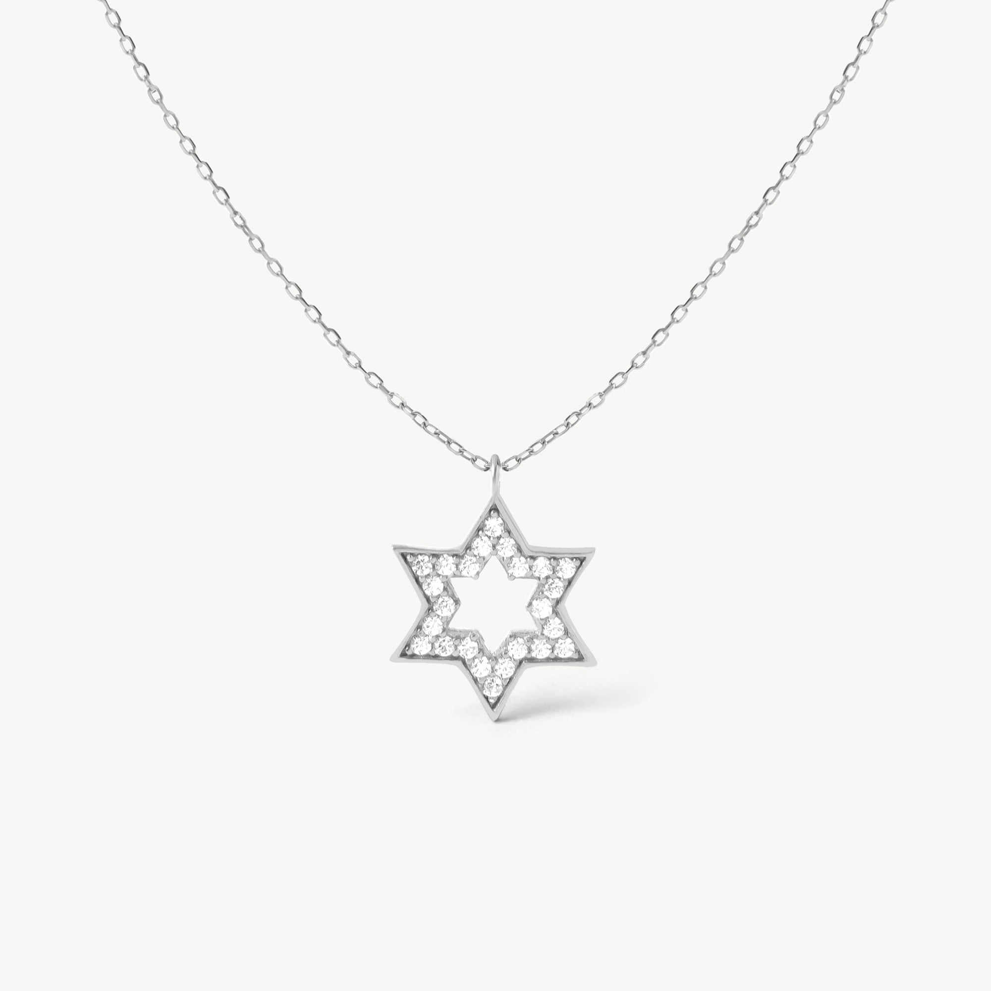 14K Solid Gold Diamond Star of David Necklace