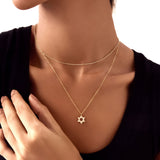 14K Solid Gold Diamond Star of David Necklace