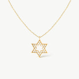 14K Solid Gold Diamond Star of David Necklace
