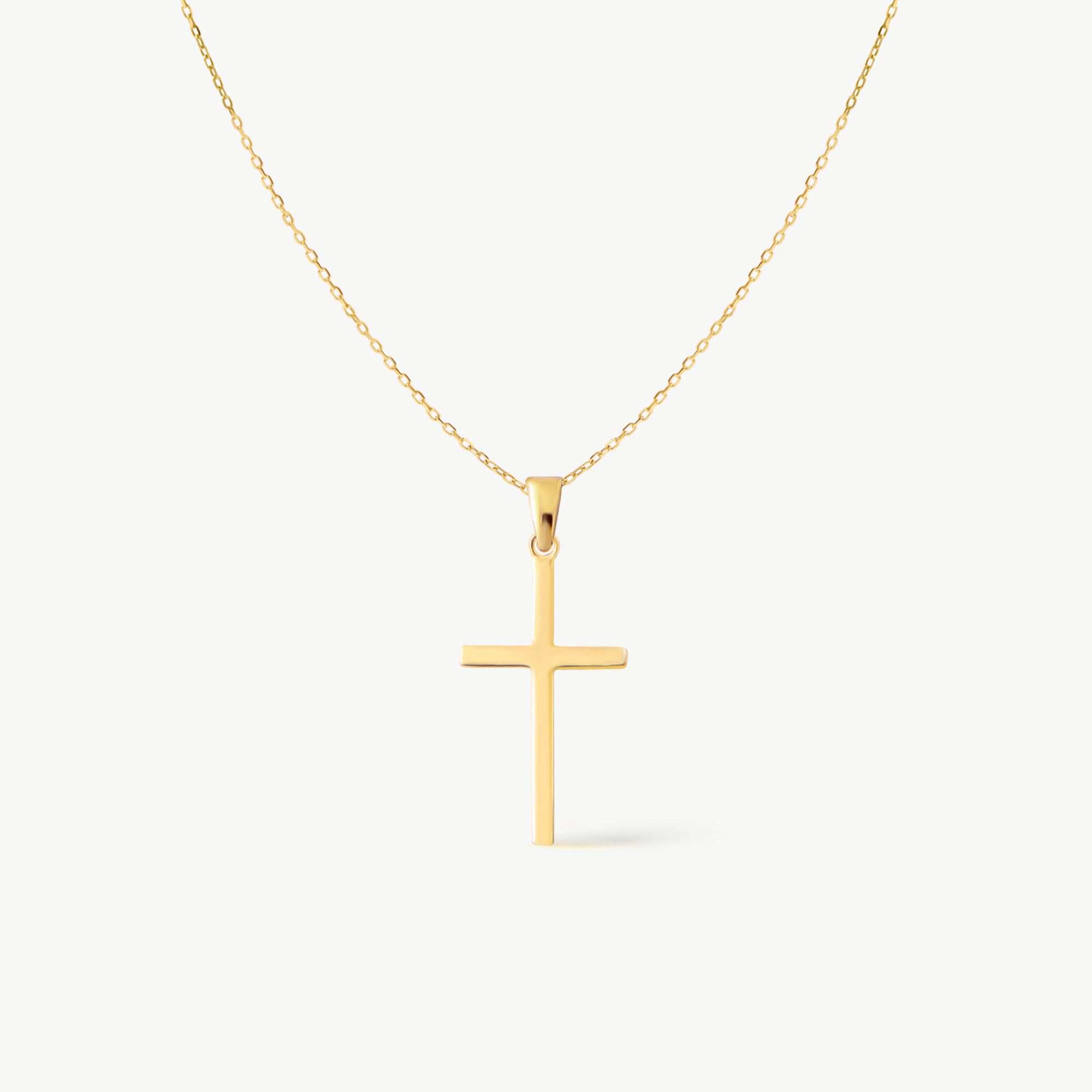14K real solid gold minimalist cross necklace featuring a simple and elegant crucifix pendant. Perfect as a delicate faith symbol for everyday wear or a thoughtful religious gift.