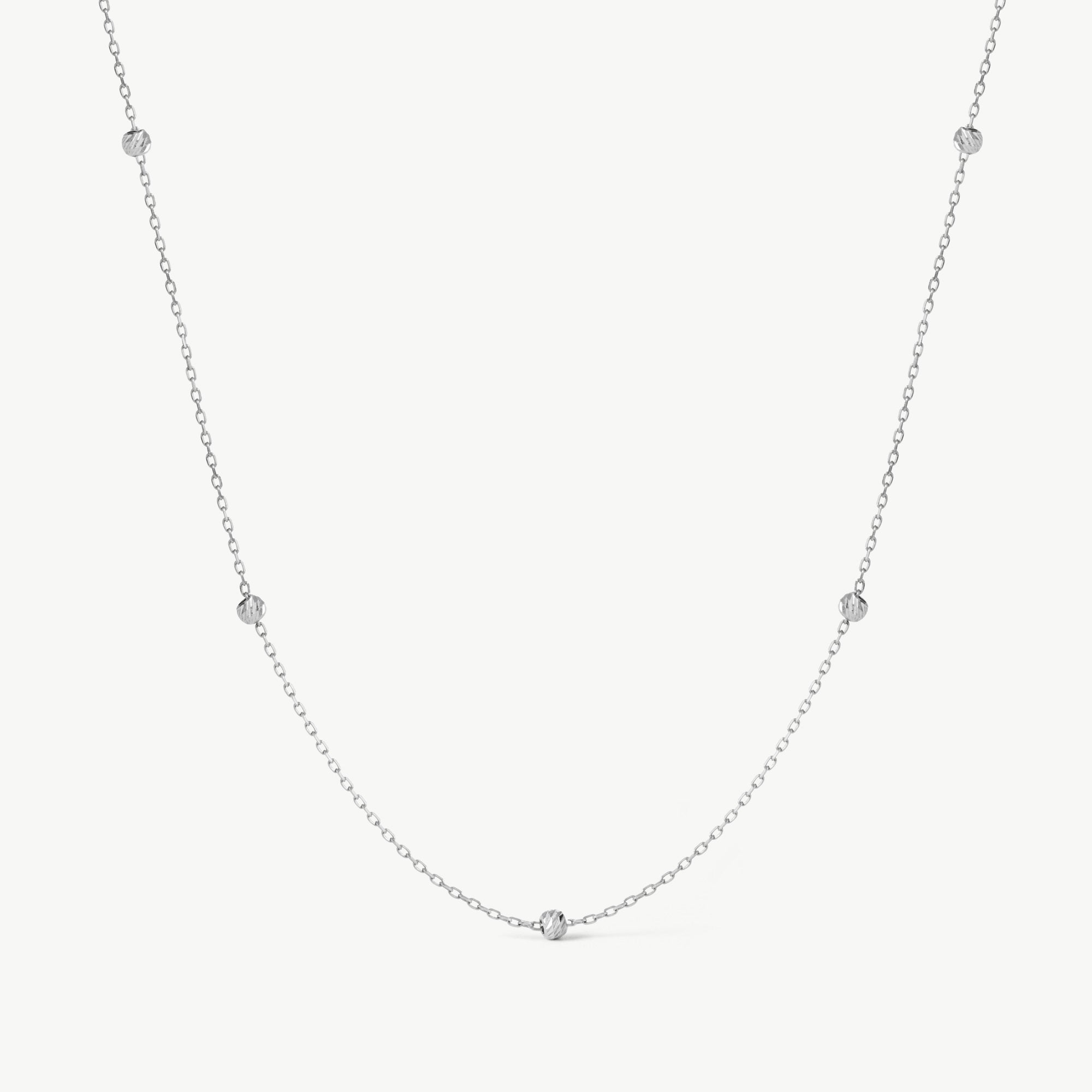 14K Solid Gold Ball Beaded Station Necklace