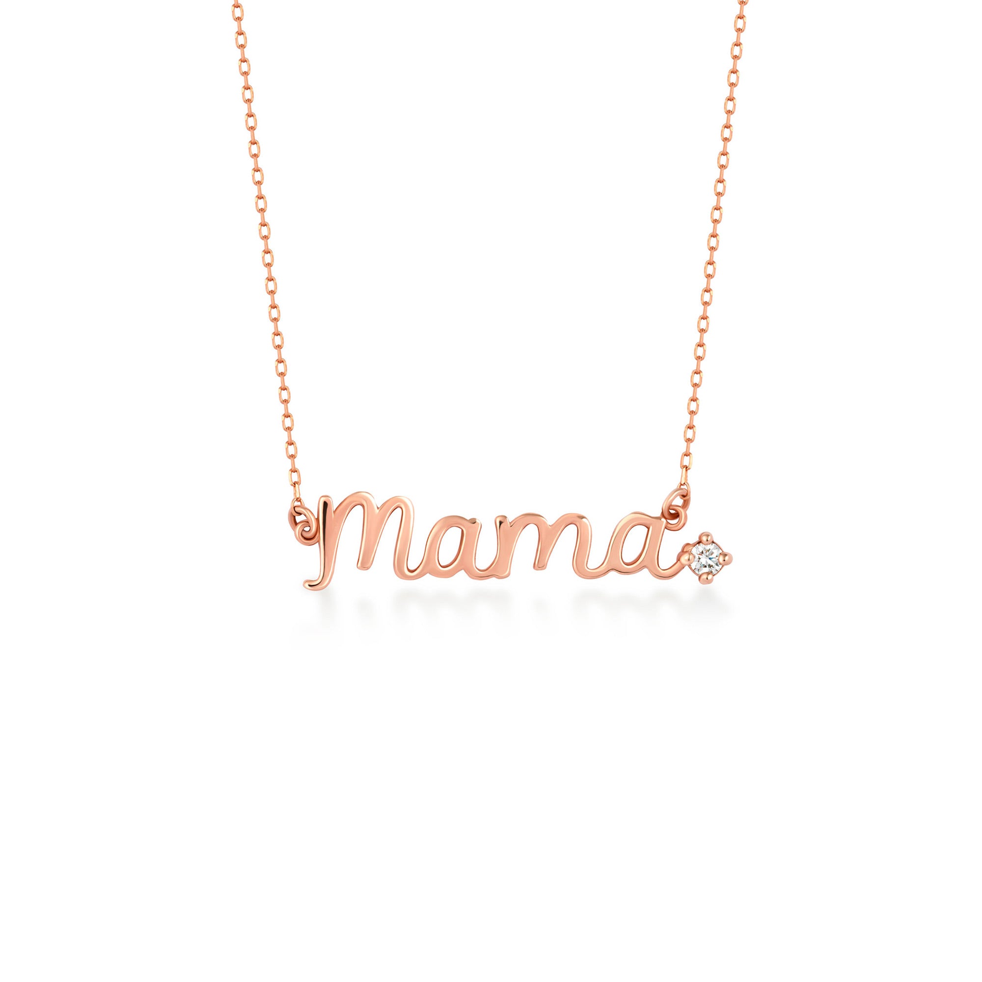 14K Solid Gold Mama Necklace with Diamond