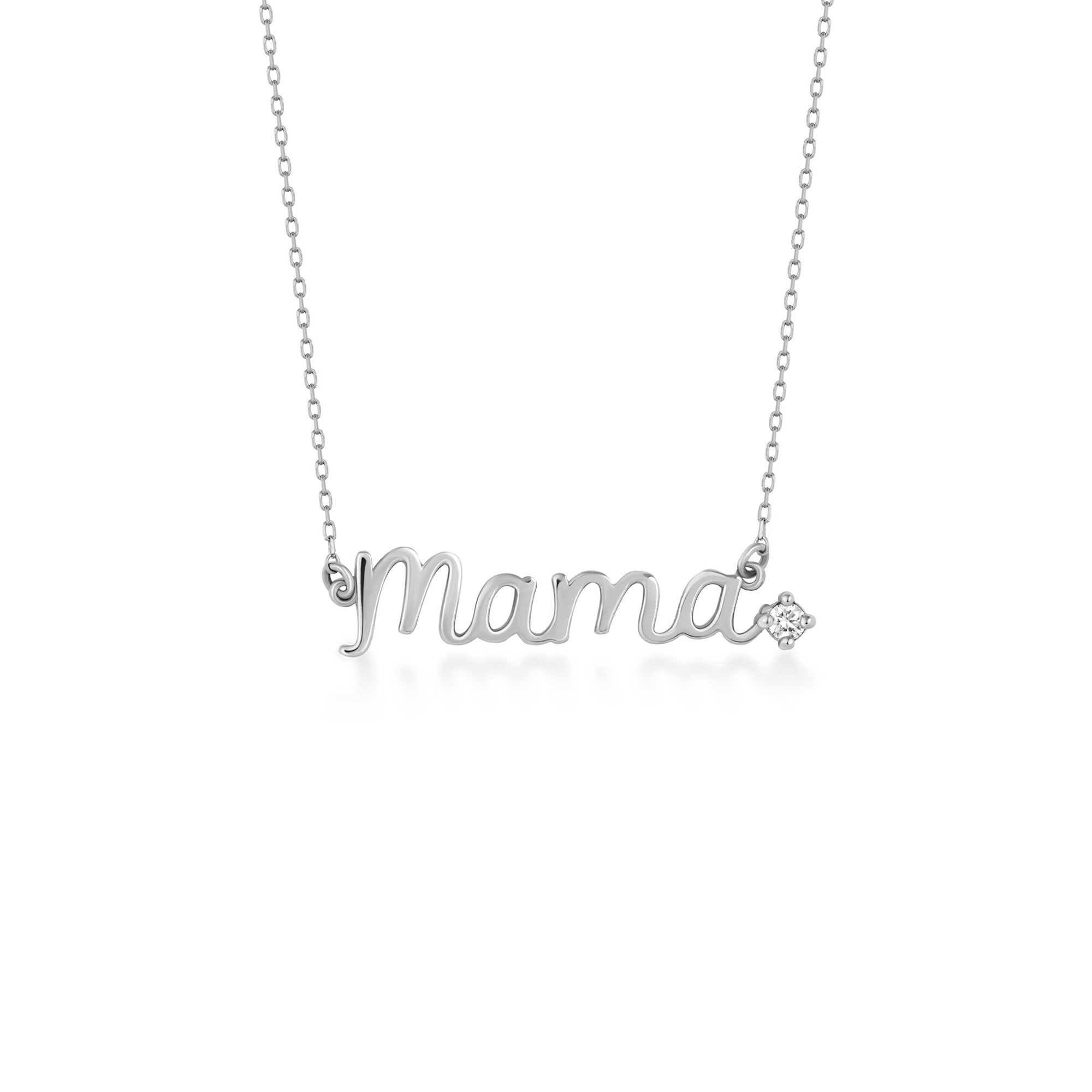14K Solid Gold Mama Necklace with Diamond
