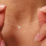 14K Real Solid Gold Diamond Trio Necklace featuring three F color, perfectly clear diamonds. This dainty, elegant piece is ideal for layering or wearing alone, adding refined sparkle and sophistication to any outfit.