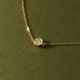 14K Real Solid Gold Solitaire Diamond Necklace