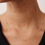 14K Real Solid Gold Birthstone Beaded Station Necklace with spaced birthstone beads, ideal as a Christmas gift or everyday necklace for women.