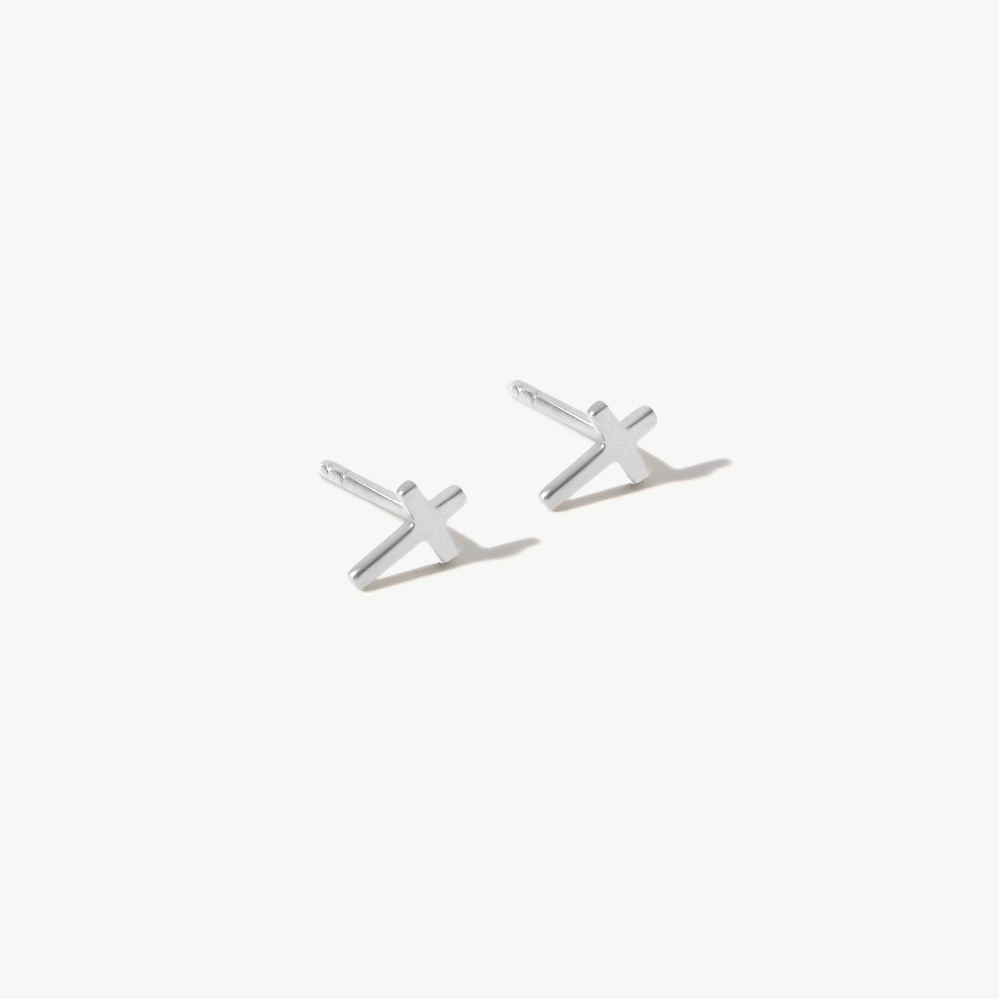 14K Solid Gold Cross Stud Earrings