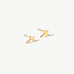 14K real solid yellow gold cross stud earrings with a minimalist design. These delicate crucifix earrings are perfect for everyday wear or as a meaningful religious gift, representing faith and protection in a sleek, modern style.