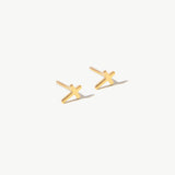14K real solid yellow gold cross stud earrings with a minimalist design. These delicate crucifix earrings are perfect for everyday wear or as a meaningful religious gift, representing faith and protection in a sleek, modern style.