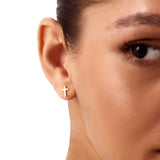 14K Solid Gold Cross Stud Earrings