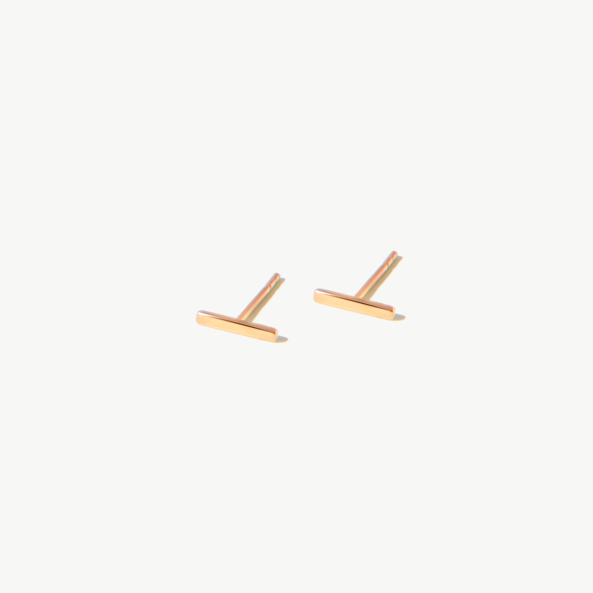 14K Solid Gold Bar Stud Earrings