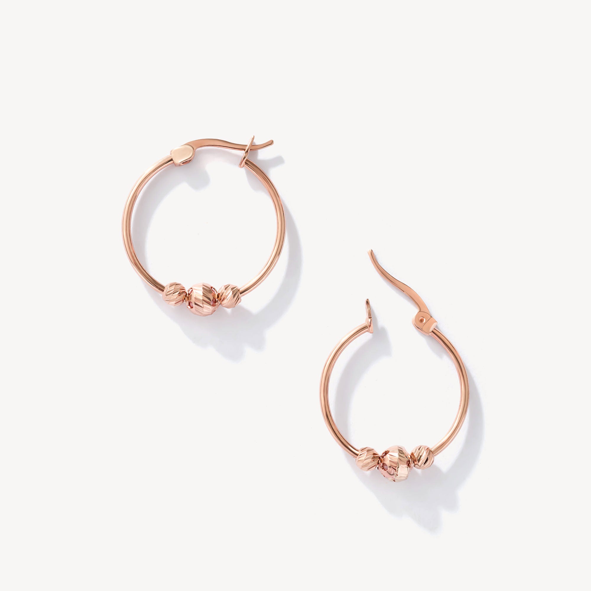 14K Solid Gold Ball Beaded Hoop Earrings