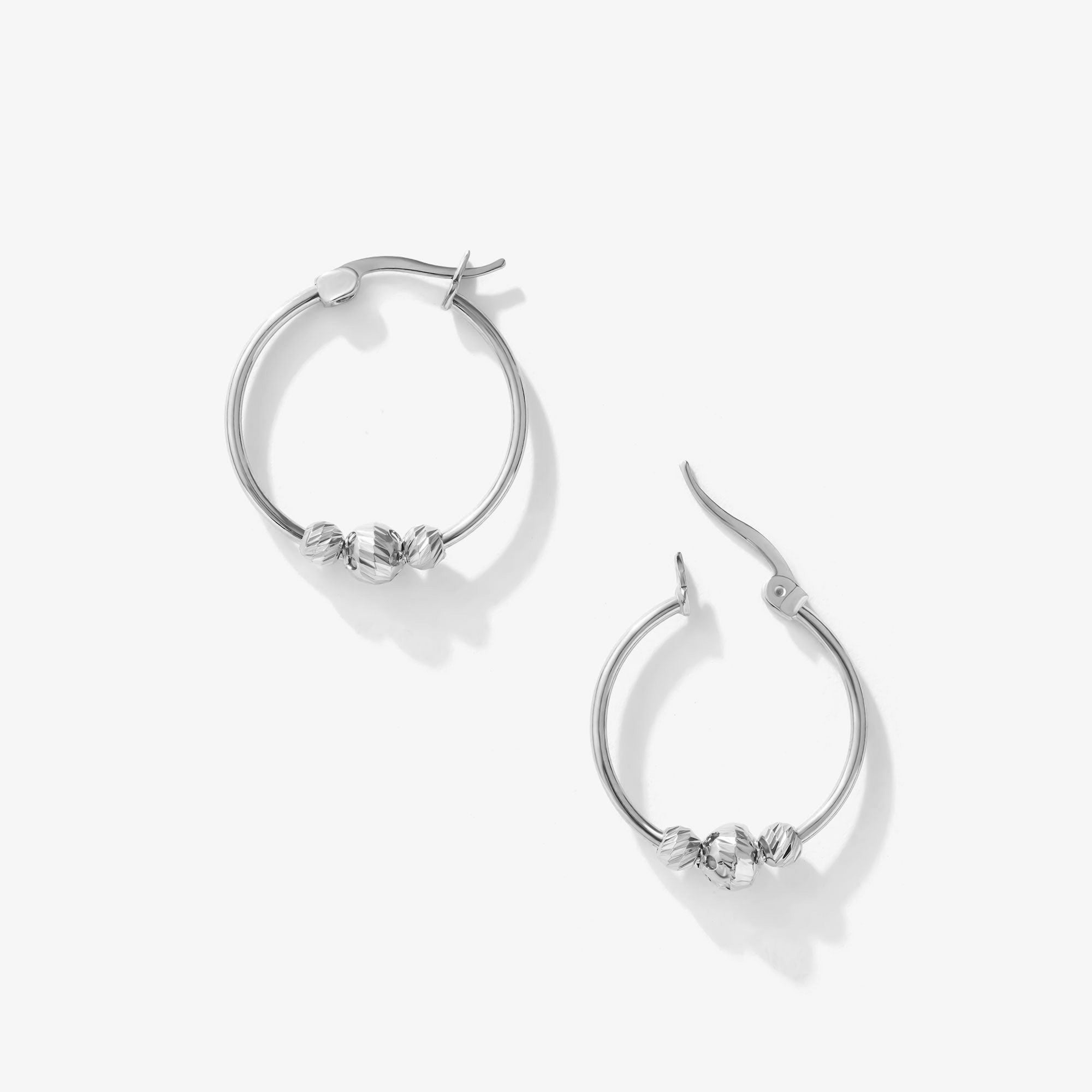 14K Solid Gold Ball Beaded Hoop Earrings
