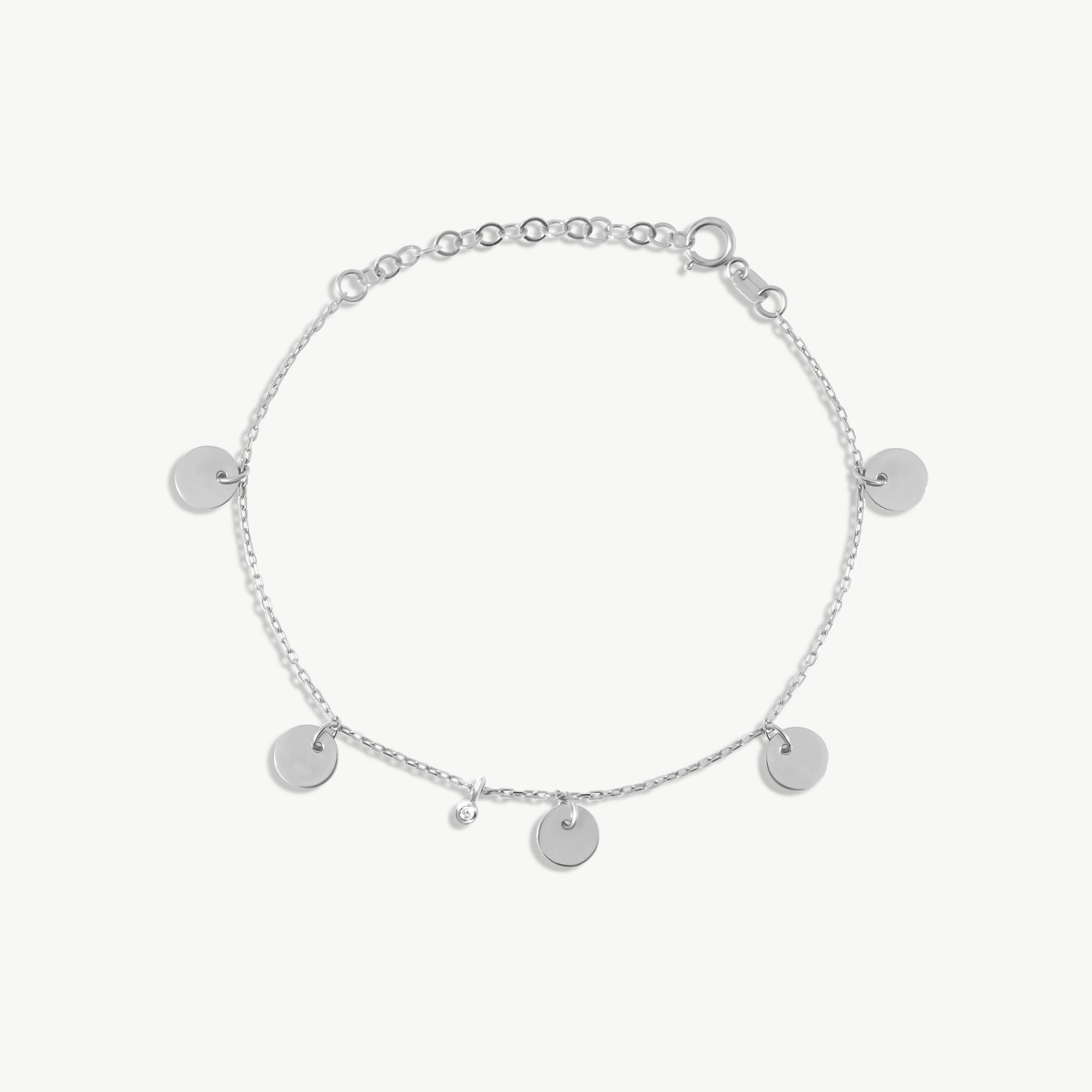 14K Solid Gold Coin Charm Station Bracelet with Diamond