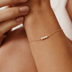 14K Real Solid Gold Trio Genuine Diamond Bracelet with three bezel-set genuine diamonds on a dainty gold chain; an elegant and timeless piece, ideal for gifts and layering, perfect for special occasions.