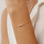 14K Real Solid Gold Trio Genuine Diamond Bracelet with three bezel-set genuine diamonds on a dainty gold chain; an elegant and timeless piece, ideal for gifts and layering, perfect for special occasions.