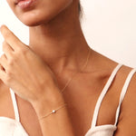 14K Real Solid Gold F Color Diamond Solitaire Beaded Bracelet with a bezel-set design, perfect for women, shown with an elegant chain and secure spring ring clasp.