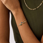 14K Real Solid Gold Aquamarine Birthstone Bracelet featuring a dainty aquamarine crystal centerpiece on an adjustable gold chain, perfect as a March birthstone gift.