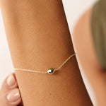 14K Real Solid Gold Peridot Birthstone Bead Bracelet with an adjustable chain and vibrant green peridot gemstone, perfect for August birthdays and everyday elegance.