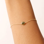 14K Real Solid Gold Peridot Birthstone Bead Bracelet with an adjustable chain and vibrant green peridot gemstone, perfect for August birthdays and everyday elegance.