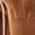 Elegant 14K Real Solid Gold Beaded Bracelet with a vibrant Genuine Blue London Topaz gemstone, perfect for stacking or standalone wear, ideal as a sophisticated Gift for Her.