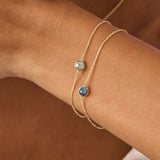 Elegant 14K Real Solid Gold Beaded Bracelet with a vibrant Genuine Blue London Topaz gemstone, perfect for stacking or standalone wear, ideal as a sophisticated Gift for Her.