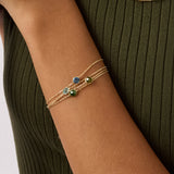 Elegant 14K Real Solid Gold Beaded Bracelet with a vibrant Genuine Blue London Topaz gemstone, perfect for stacking or standalone wear, ideal as a sophisticated Gift for Her.