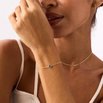 Elegant 14K Real Solid Gold Beaded Bracelet with a vibrant Genuine Blue London Topaz gemstone, perfect for stacking or standalone wear, ideal as a sophisticated Gift for Her.