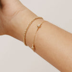 14K Real Solid Gold Bead Station Bracelet featuring dainty gold beads on a delicate gold chain, perfect as a stackable bracelet or thoughtful gift for women on occasions like Mother’s Day and Christmas.