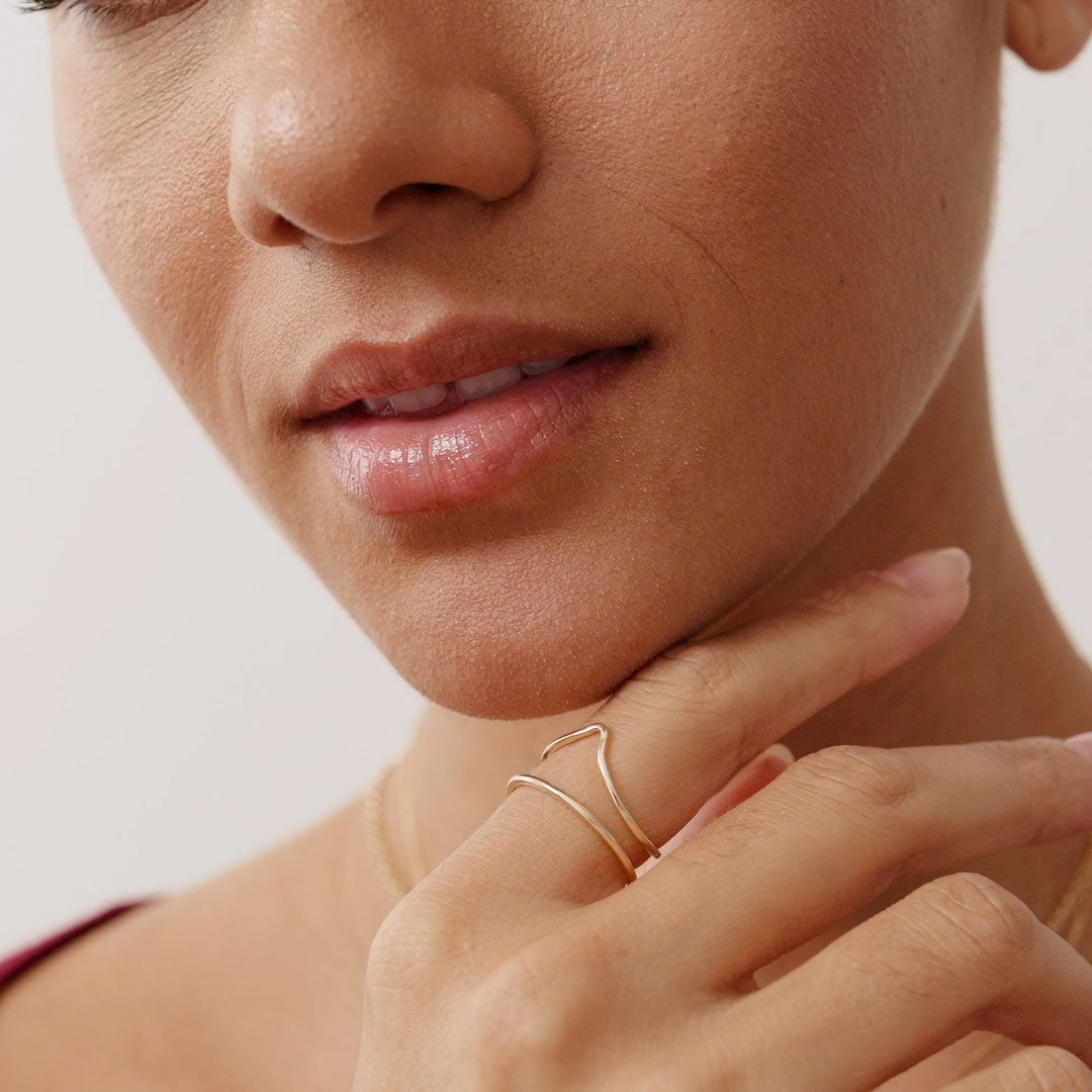 14K Real Solid Gold Thin Stacking Ring for women, perfect for layering or as a promise ring, minimalist and elegant design suitable for everyday wear.