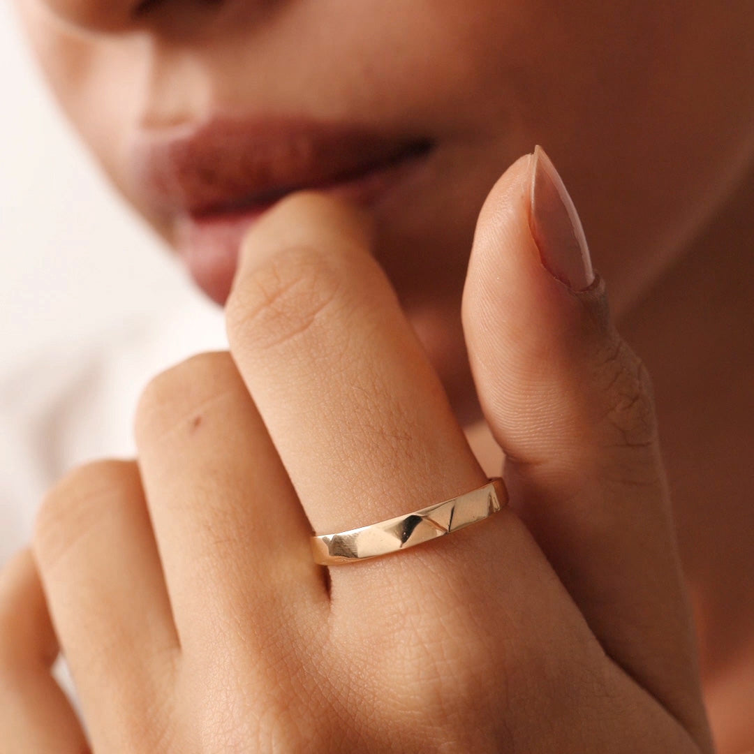 14K Real Solid Gold Geometric Diamond-Cut Ring with unique geometric design, perfect for stacking or as a minimalist statement ring.