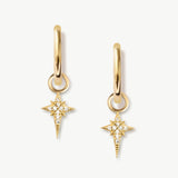 14K Solid Gold North Star Earrings, Celestial Star Hoops