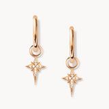 14K Solid Gold North Star Earrings, Celestial Star Hoops