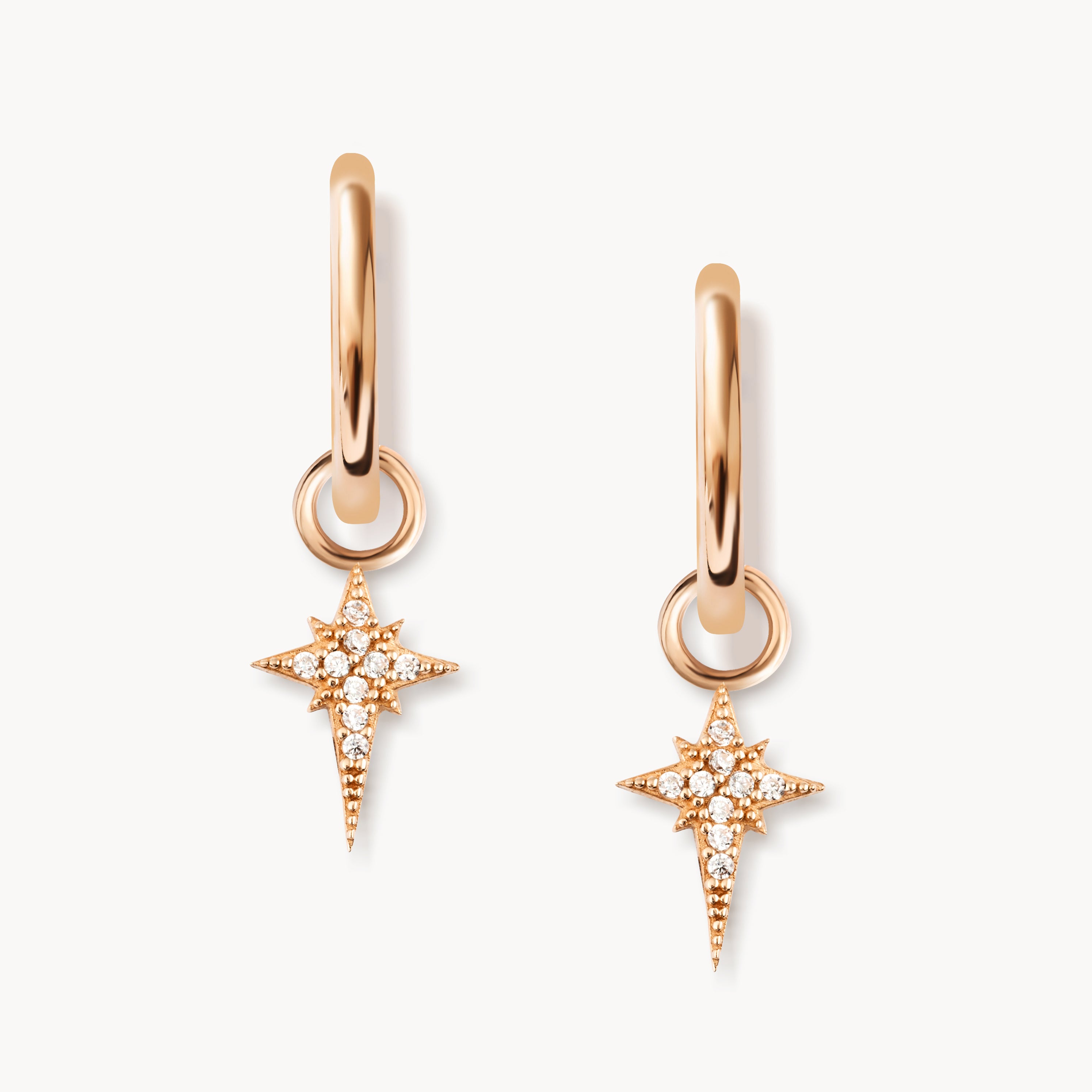 14K Solid Gold North Star Earrings, Celestial Star Hoops